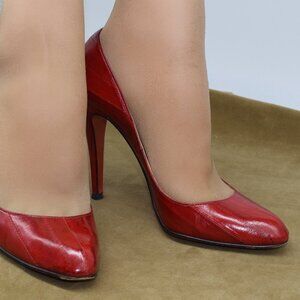 Christian Louboutin Decollete 868 Heels Pumps 37.5 M Red Eel Skin 7 M RARE